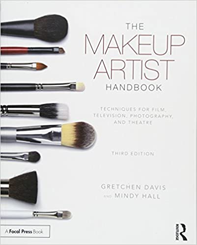 book cover The Makeup Artist Handbook. White background with various makeup brushes horizontally stacked to the left.