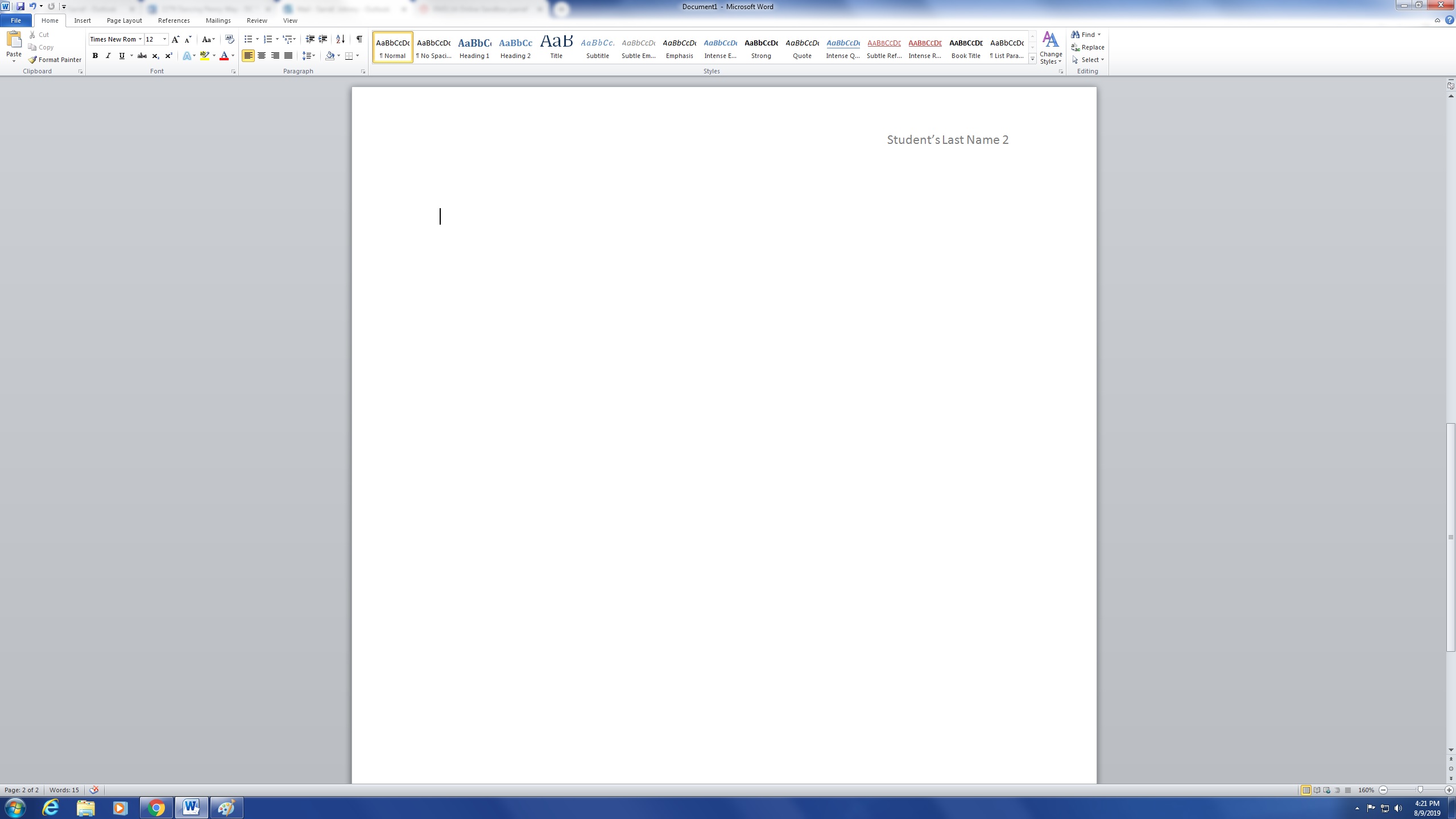 Second page of an essay